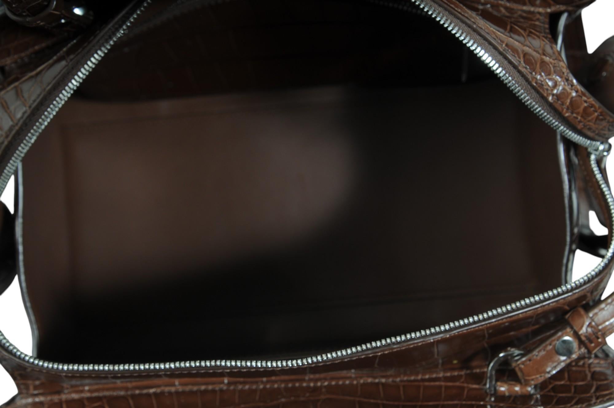 Loro Piana Sesia Bag Marrone Alligatore Crossbody Tote Top Handle Bag in vendita 10
