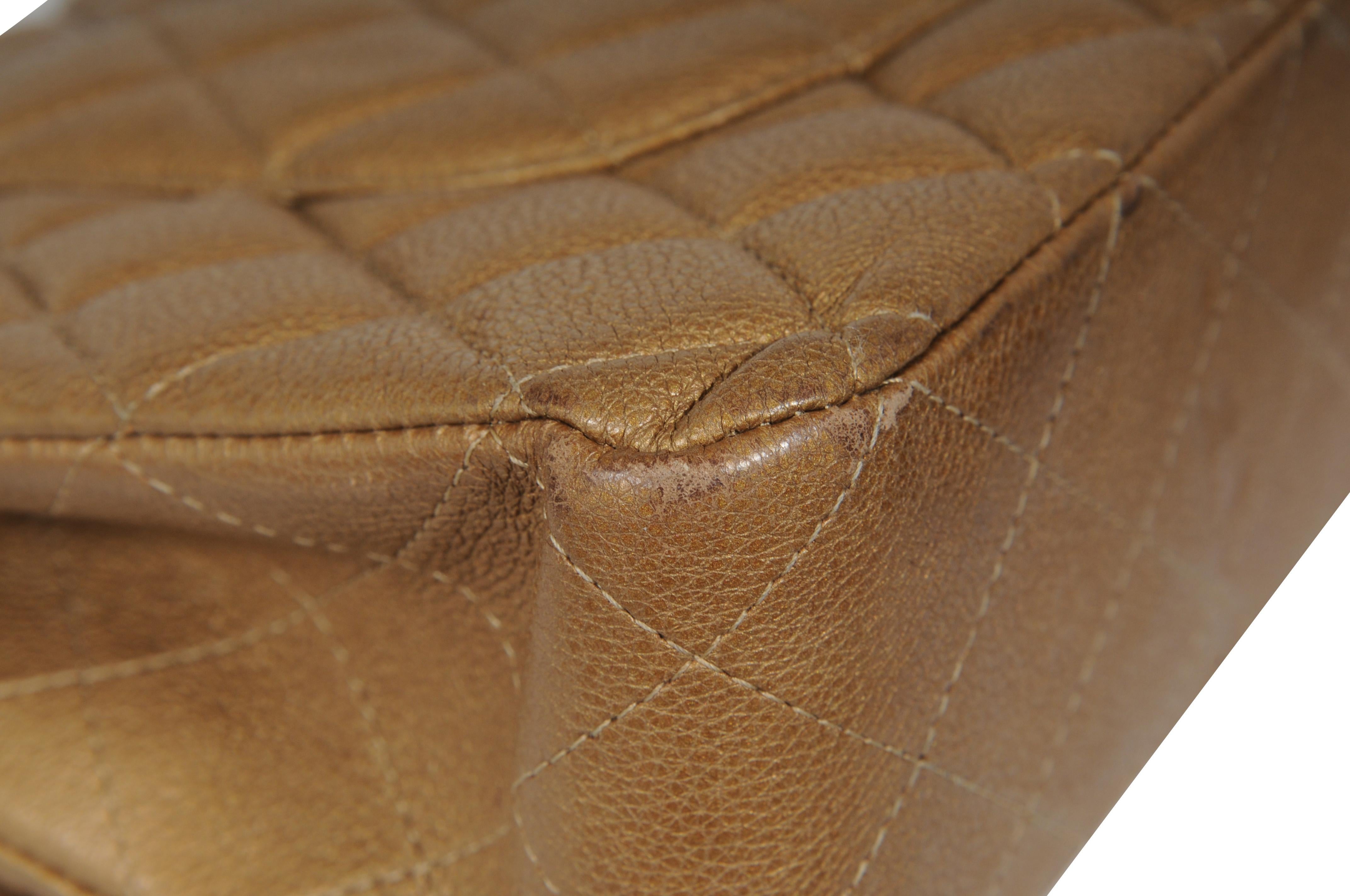 Chanel Donna Medium Double Flap Quilted Cav Brown Gold Tan Borsa in pelle Silver in vendita 7