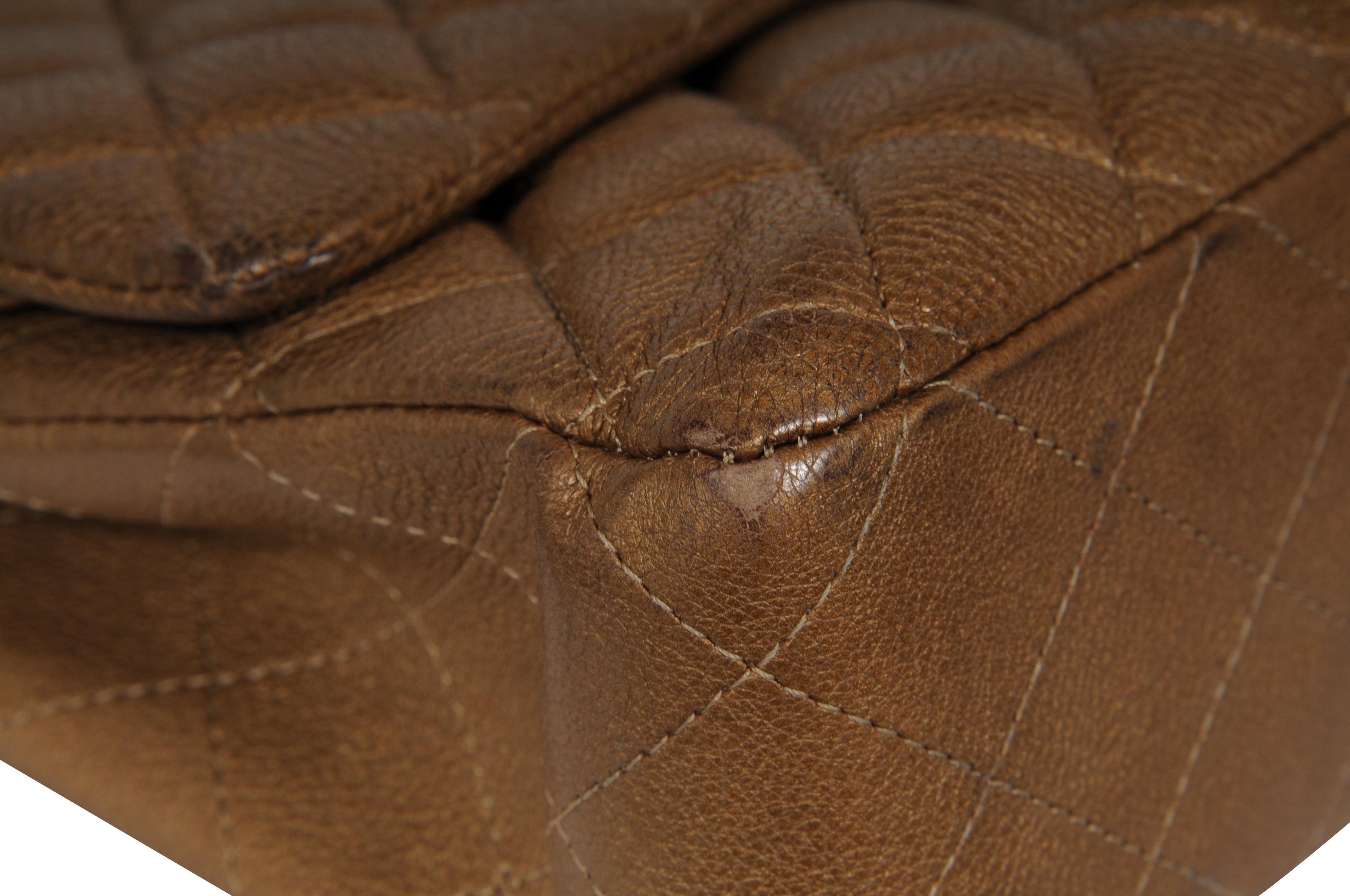 Chanel Donna Medium Double Flap Quilted Cav Brown Gold Tan Borsa in pelle Silver in vendita 5