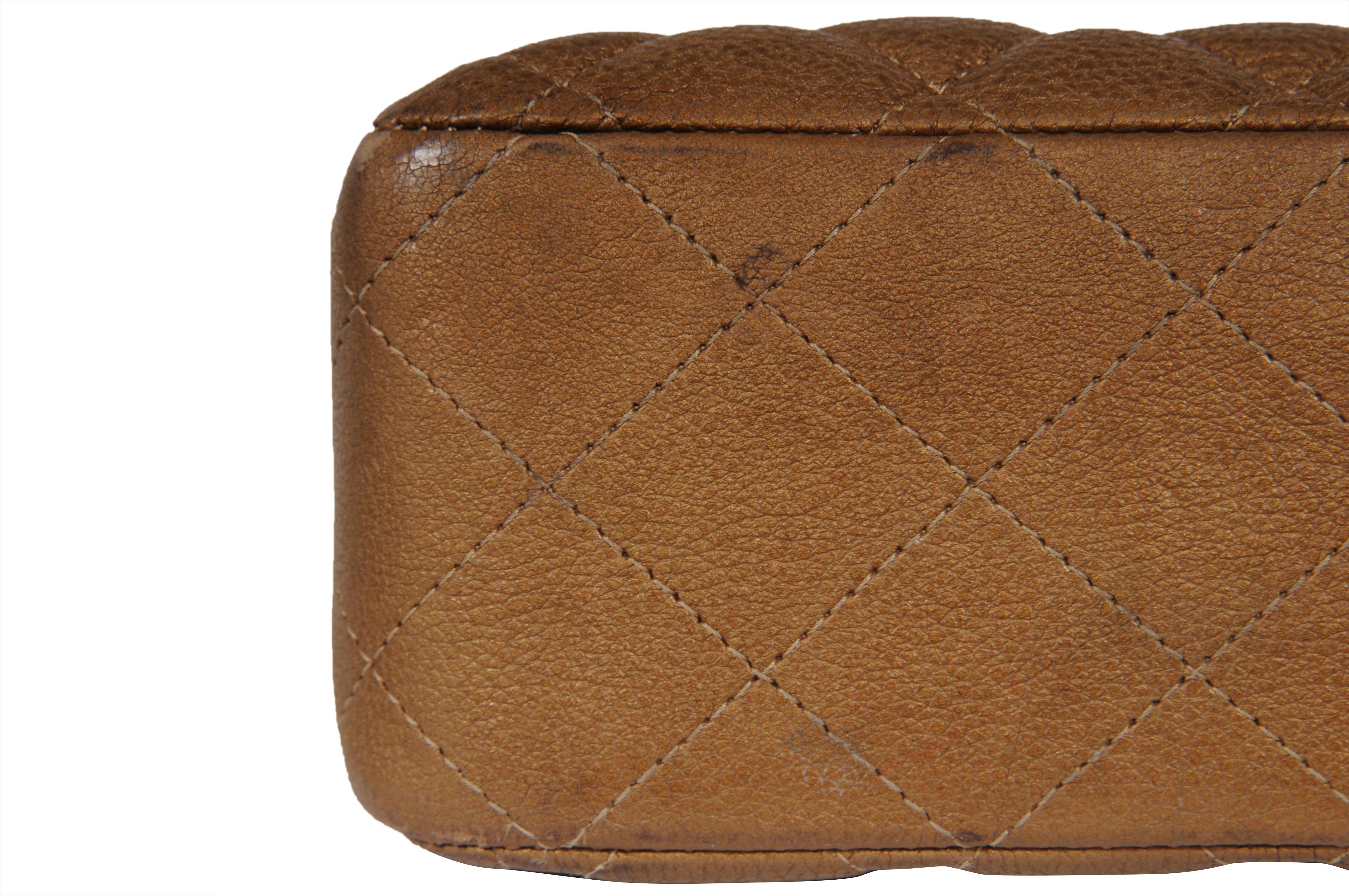 Chanel Donna Medium Double Flap Quilted Cav Brown Gold Tan Borsa in pelle Silver in vendita 4