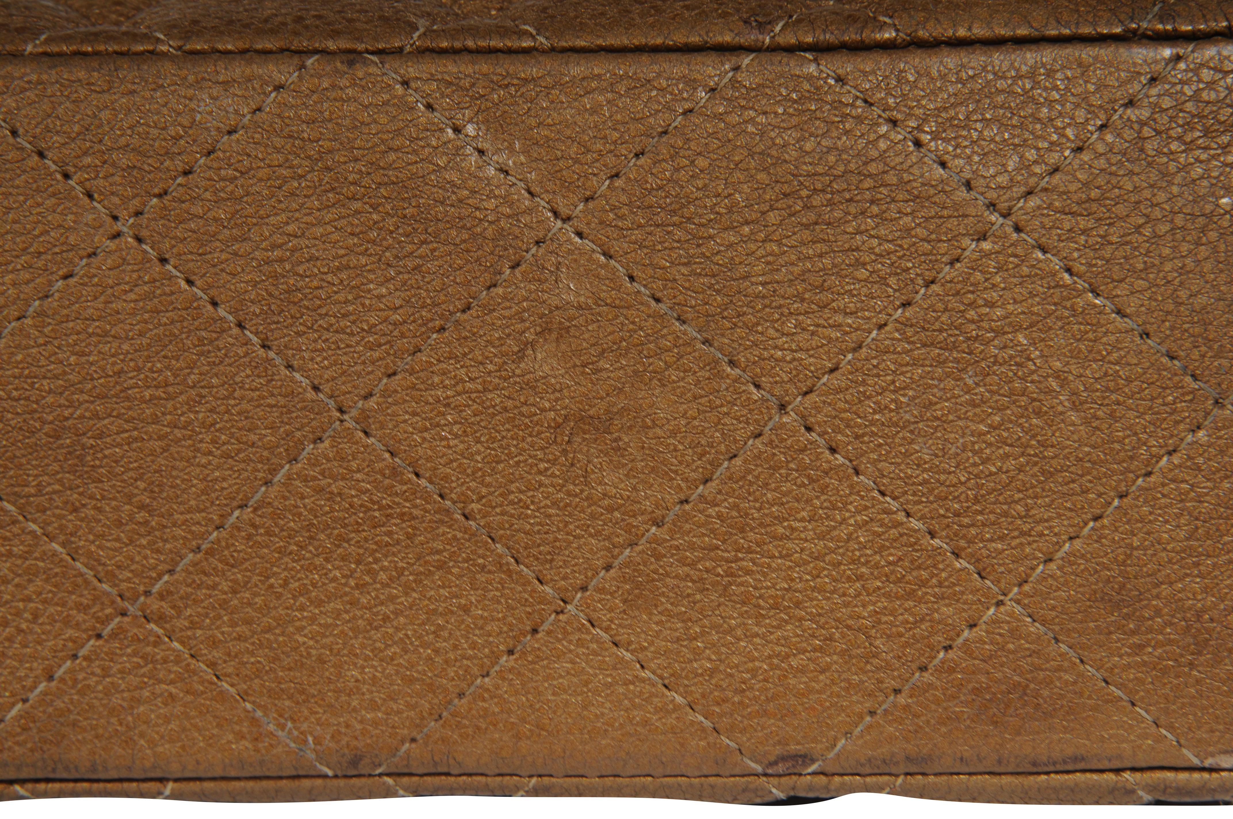 Chanel Donna Medium Double Flap Quilted Cav Brown Gold Tan Borsa in pelle Silver in vendita 3