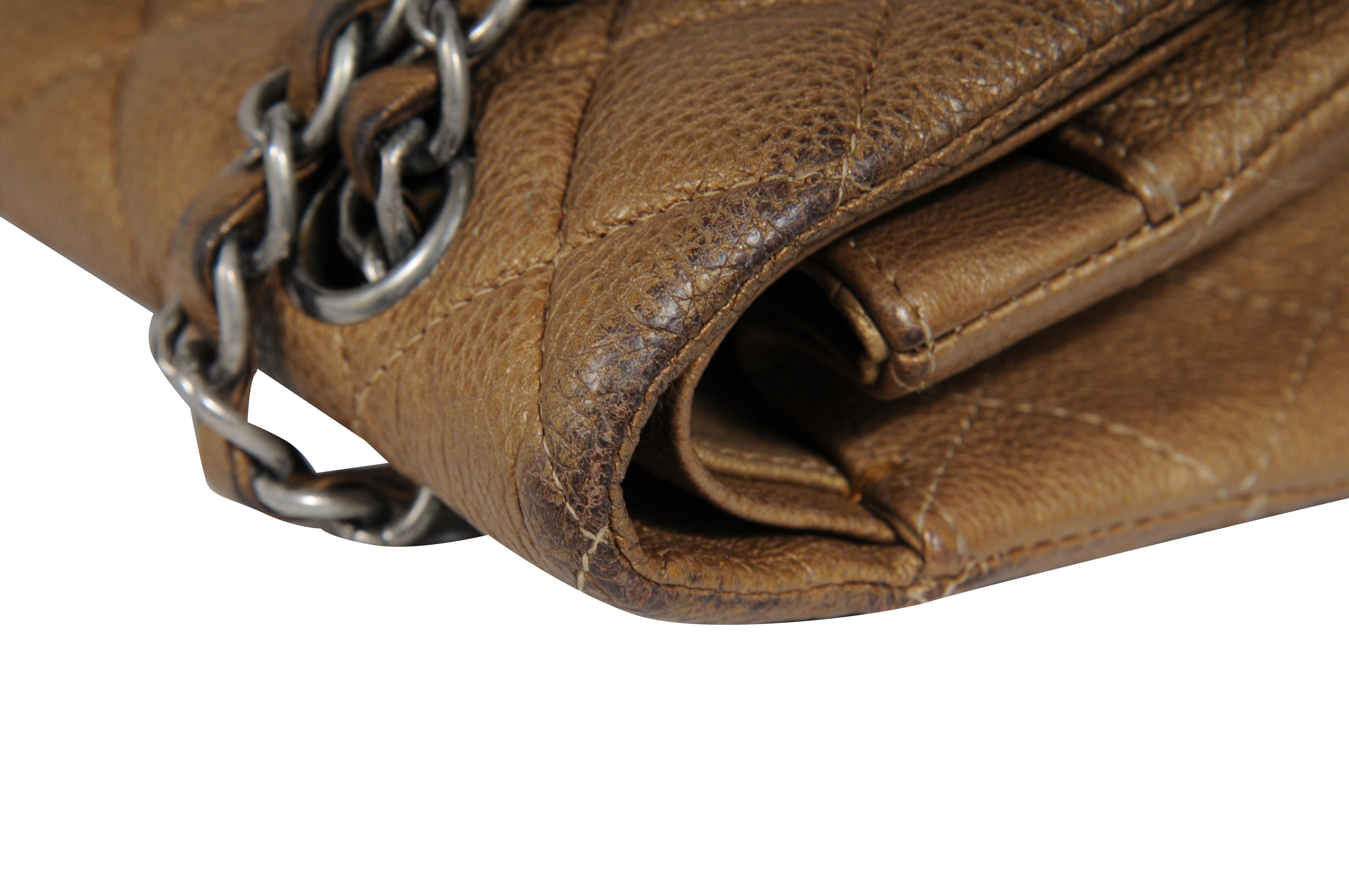 Chanel Donna Medium Double Flap Quilted Cav Brown Gold Tan Borsa in pelle Silver in vendita 9