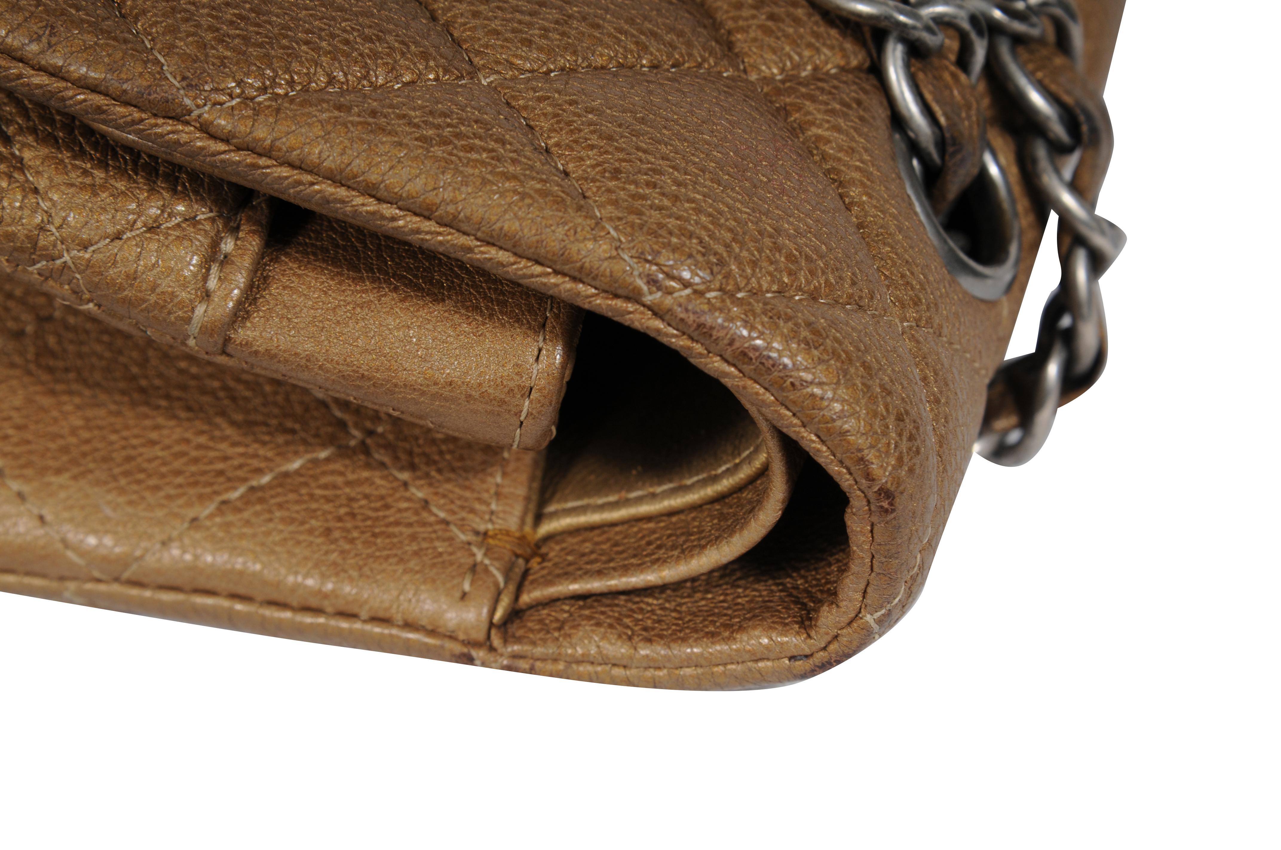 Chanel Donna Medium Double Flap Quilted Cav Brown Gold Tan Borsa in pelle Silver in vendita 13