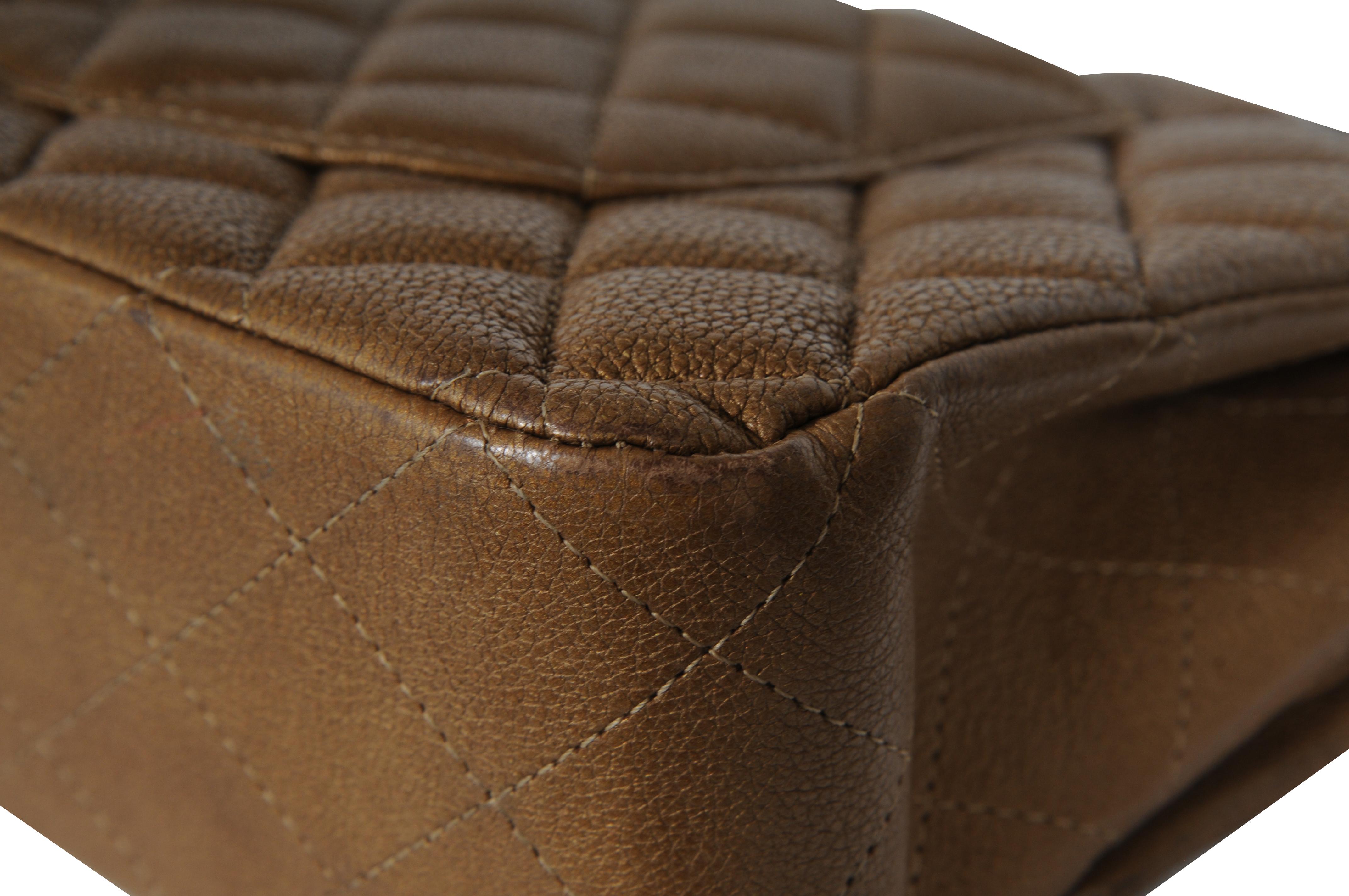 Chanel Donna Medium Double Flap Quilted Cav Brown Gold Tan Borsa in pelle Silver in vendita 8