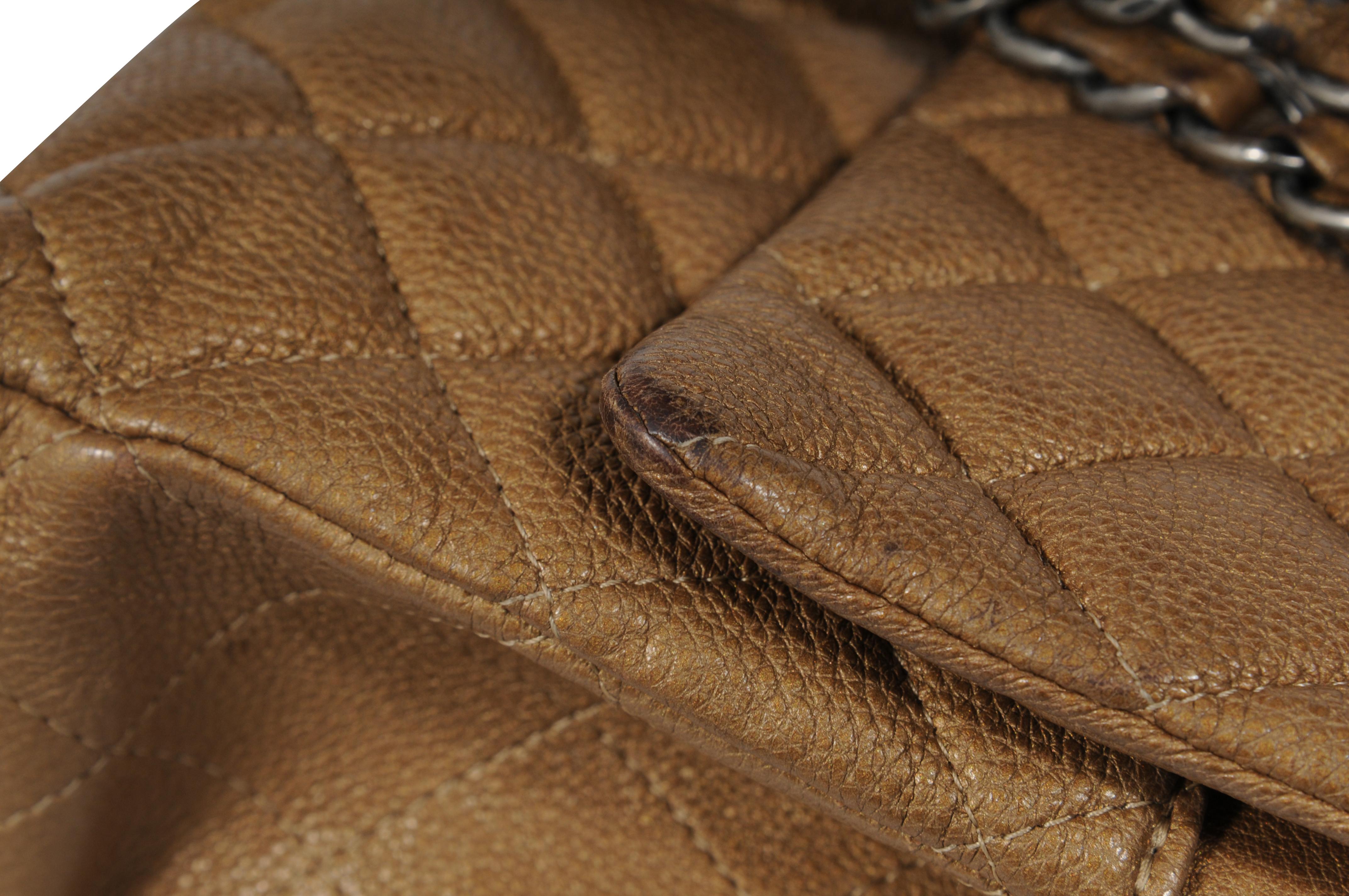 Chanel Donna Medium Double Flap Quilted Cav Brown Gold Tan Borsa in pelle Silver in vendita 12