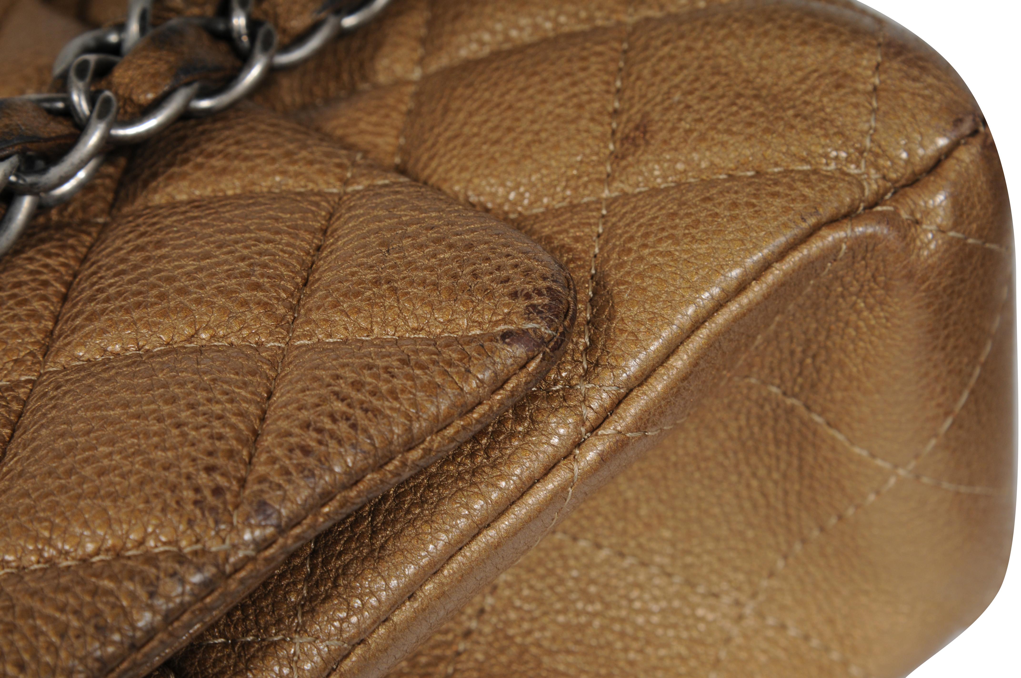 Chanel Donna Medium Double Flap Quilted Cav Brown Gold Tan Borsa in pelle Silver in vendita 10