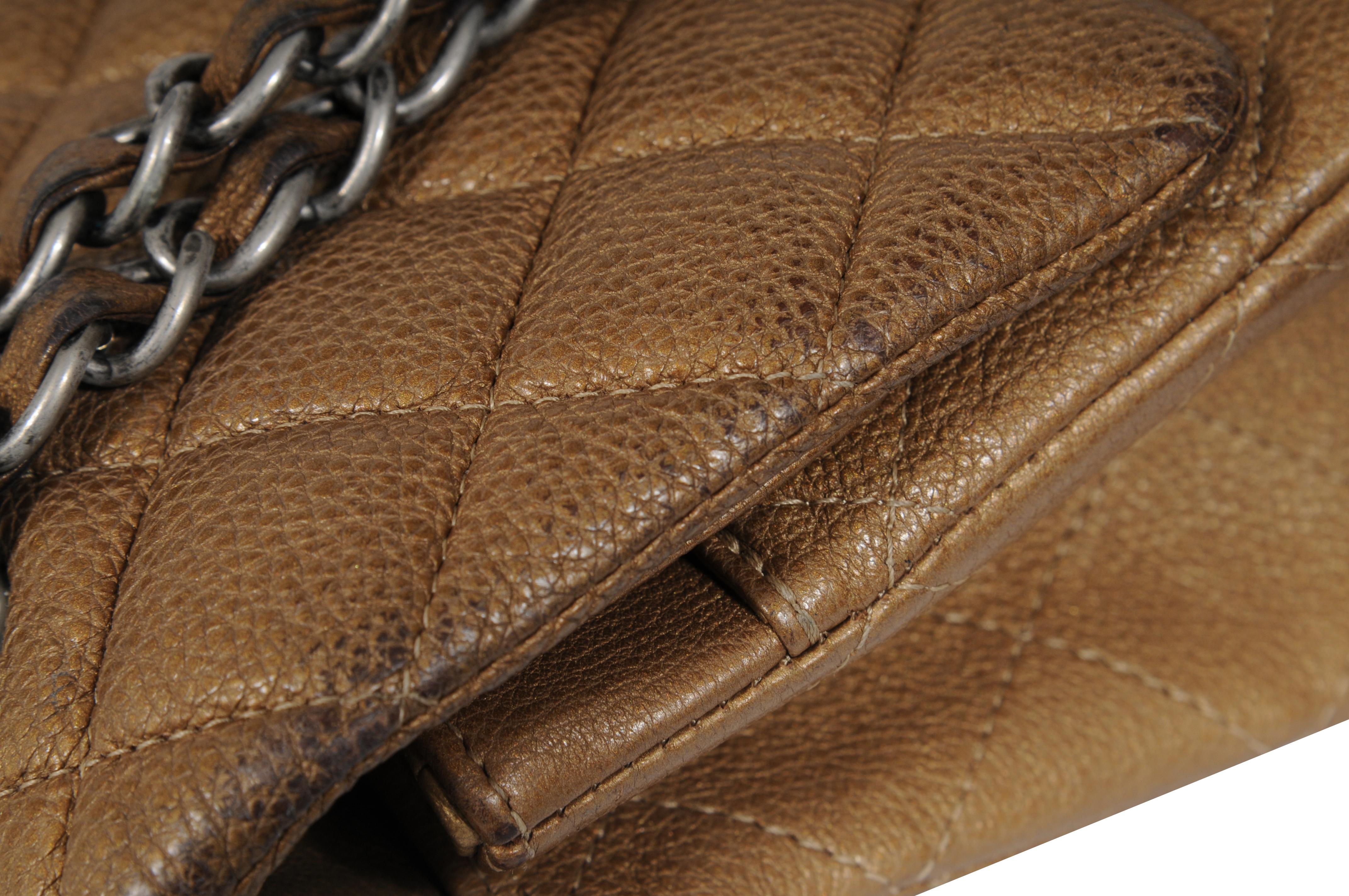 Chanel Donna Medium Double Flap Quilted Cav Brown Gold Tan Borsa in pelle Silver in vendita 11