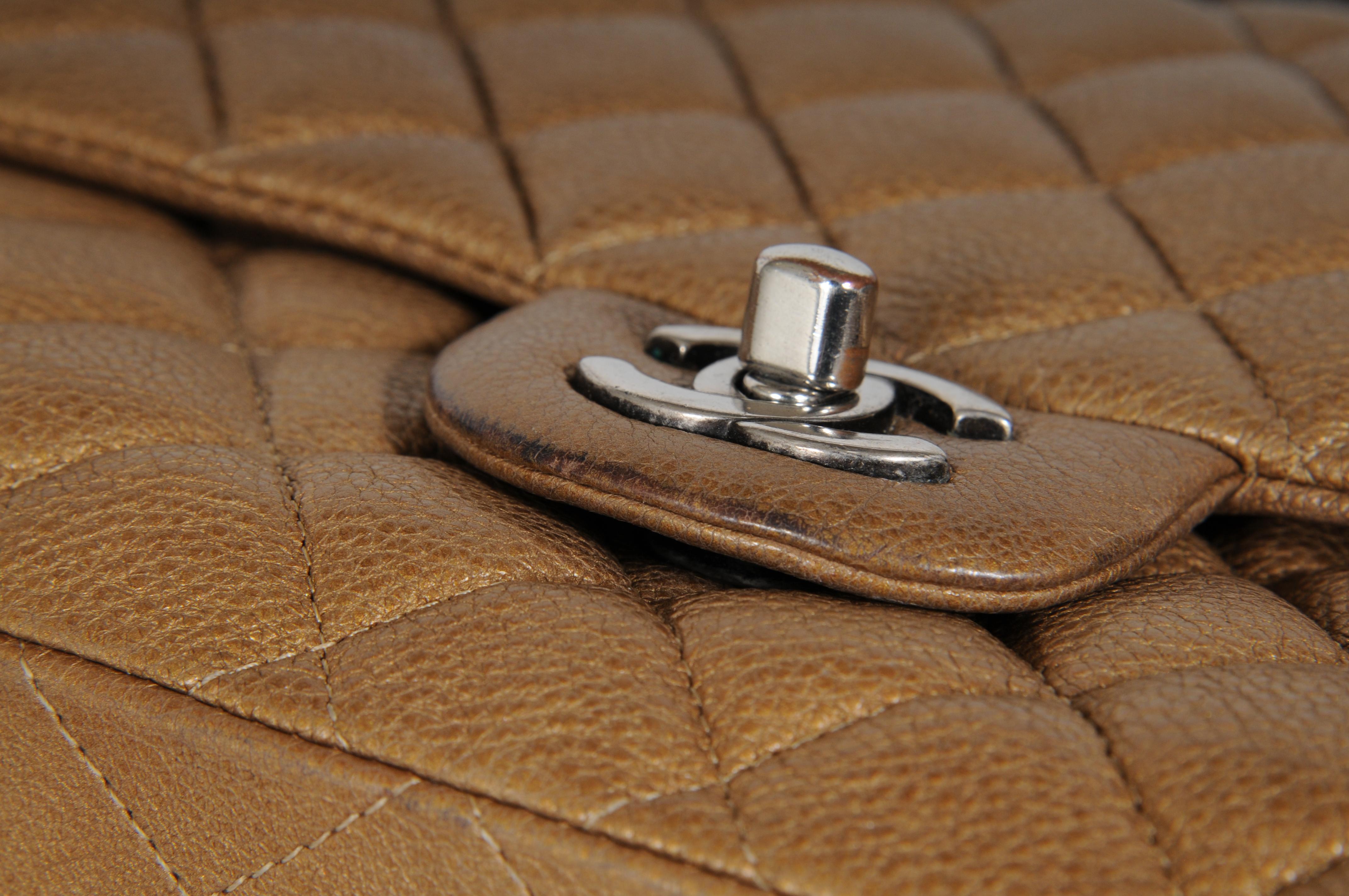 Chanel Donna Medium Double Flap Quilted Cav Brown Gold Tan Borsa in pelle Silver in vendita 14