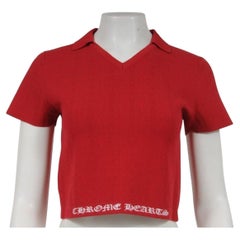 Chrome Heart Womens Logo V Neck Polo Crop Top Medium Red Viscose Blend Shirt