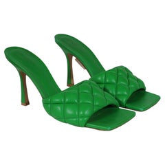 Bottega Veneta Women Lido Leather Woven Sandals Size US 9 EU 39 Green Leather