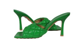 Bottega Veneta Women Lido Leather Woven Sandals Size US 9 EU 39 Green Leather