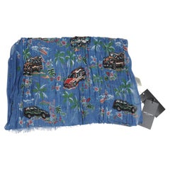 Saint Laurent Hawaiian Print Silk Cashmere Scarf Wrap Blue Floral Car Spring