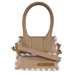 Jacquemus Le Chiquito Mini Top Handle Crossbody Bag Tan White Whipstitch Leather