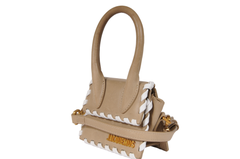 Jacquemus Le Chiquito Mini Top Handle Crossbody Bag Tan White Whipstitch Leather