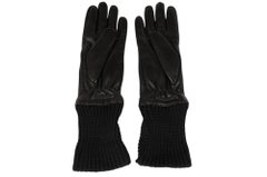 Bottega Veneta Women Geometric Gloves Size 6.5 Small Black Leather Wool Cashmere
