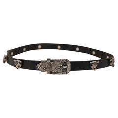 Gucci Anger Forest Bull Head Wrap Bracelet Size 18 .925 Silver Black Leather