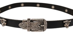 Gucci Anger Forest Bull Head Wrap Bracelet Size 18 .925 Silver Black Leather