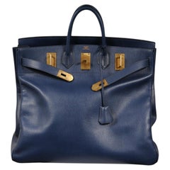 Hermès Haut A Courroies HAC 50 Reisetasche aus marineblauem Leder (Handgepäck)