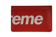 Porte-cartes Louis Vuitton Supreme, en cuir Epi rouge et blanc, avec logo