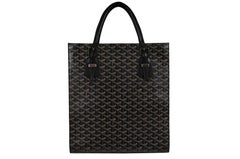 Goyard Comores GM Tote Bag Black Leather Coated Canvas Travel Carry On Everyday