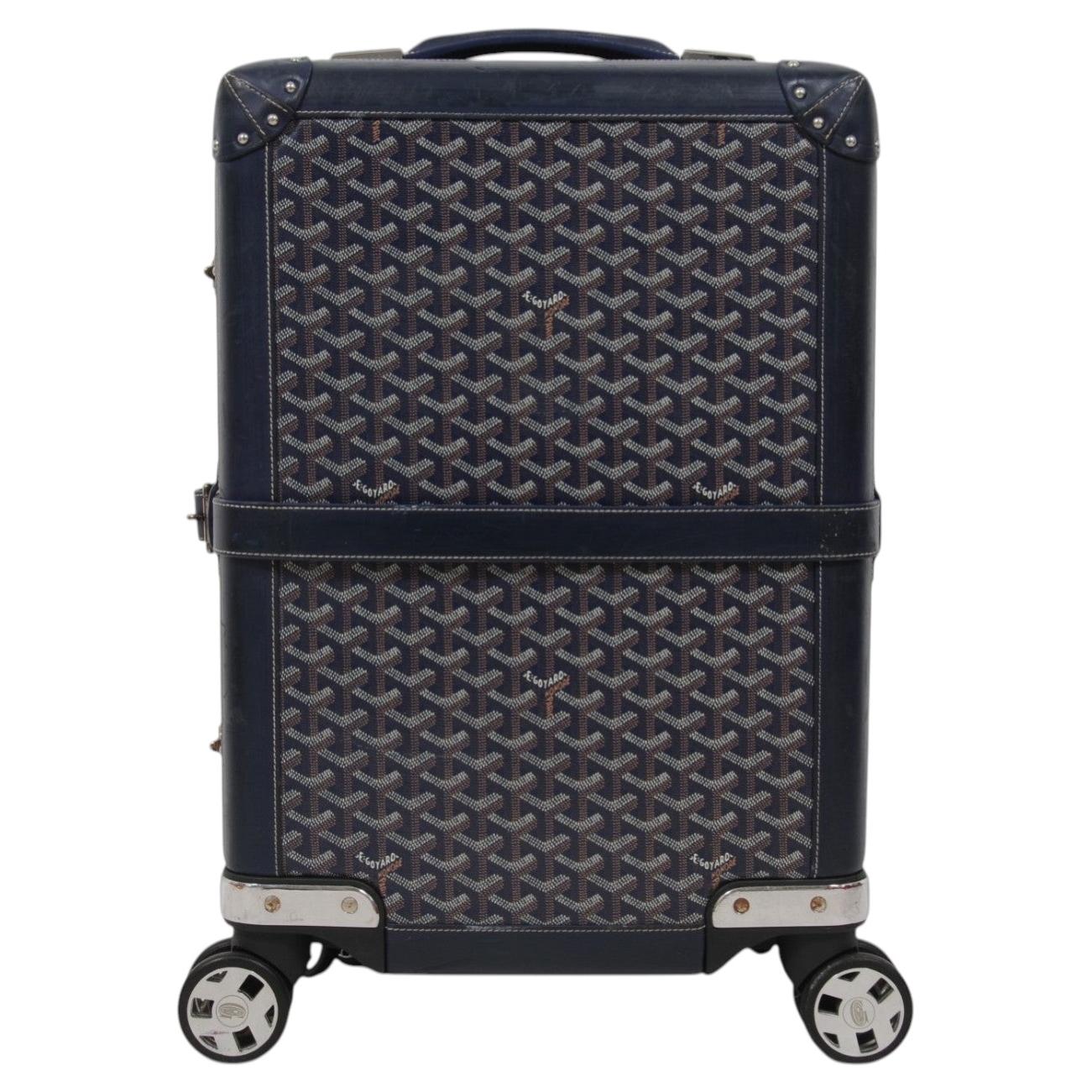 Goyard Bourget Trolley PM Rolling Luggage Navy Blue Black Carry On Travel Duffle For Sale