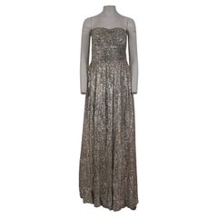 Michael Kors Collection Women Corset Maxi Dress Size US 6 SIlver Tan Silk Blend