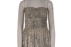 Michael Kors Collection Women Corset Maxi Dress Size US 6 SIlver Tan Silk Blend