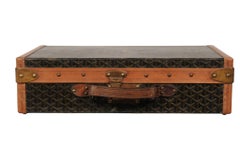 Goyard Vintage 1930 Cary On Travel Trunk Suitcase Hard Sided Black Brown Gold