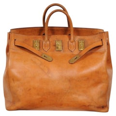 Hermes 1950s Hermès Haut A Courroies HAC 50 Natural Tan Leather Gold Hardware