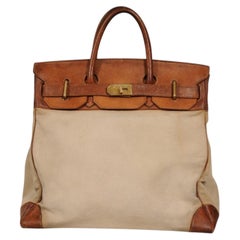 Hermes Vintage 1950's Haut à Courroies Hac 40 Birkin Natural Toile Travel Duffle