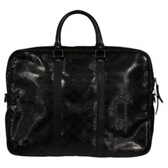 Gucci Imprime GG Logo Laptop Bag Gloss Black Coated Briefcase Travel Carry On