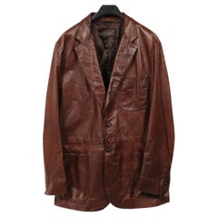 Prada Leather Blazer Jacket IT 54 Large Oxblood Red Single Breasted Pocket Coat