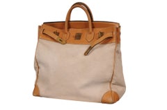 Hermes 1970s Haut à Courroies Hac 45 Travel Duffle Bag Tan Toile Natural Leather