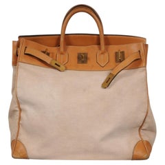 Hermes 1970s Haut à Courroies Hac 45 Travel Duffle Bag Tan Toile Natural Leather