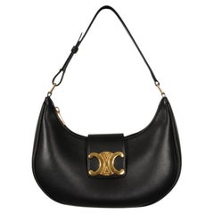 Celine Medium Ava Triomphe Shoulder Bag Black Calfskin Leather Gold Hardware