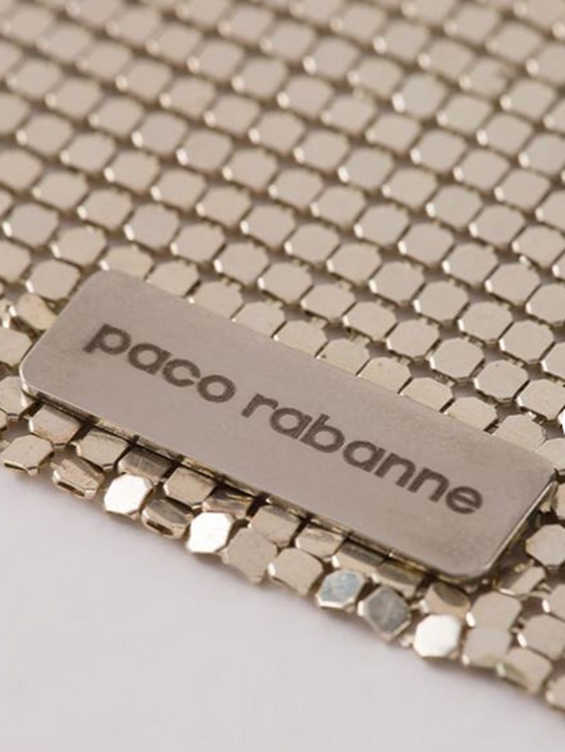 Rare Glamour Vintage Paco Rabanne Disco Scarf Necklace of the 80s. Glittering Disco Mesh silver plated metal. 
Markd Paco Rabanne. 
Excellent vintage condition. Size: length: 105 cm - width: 8 cm