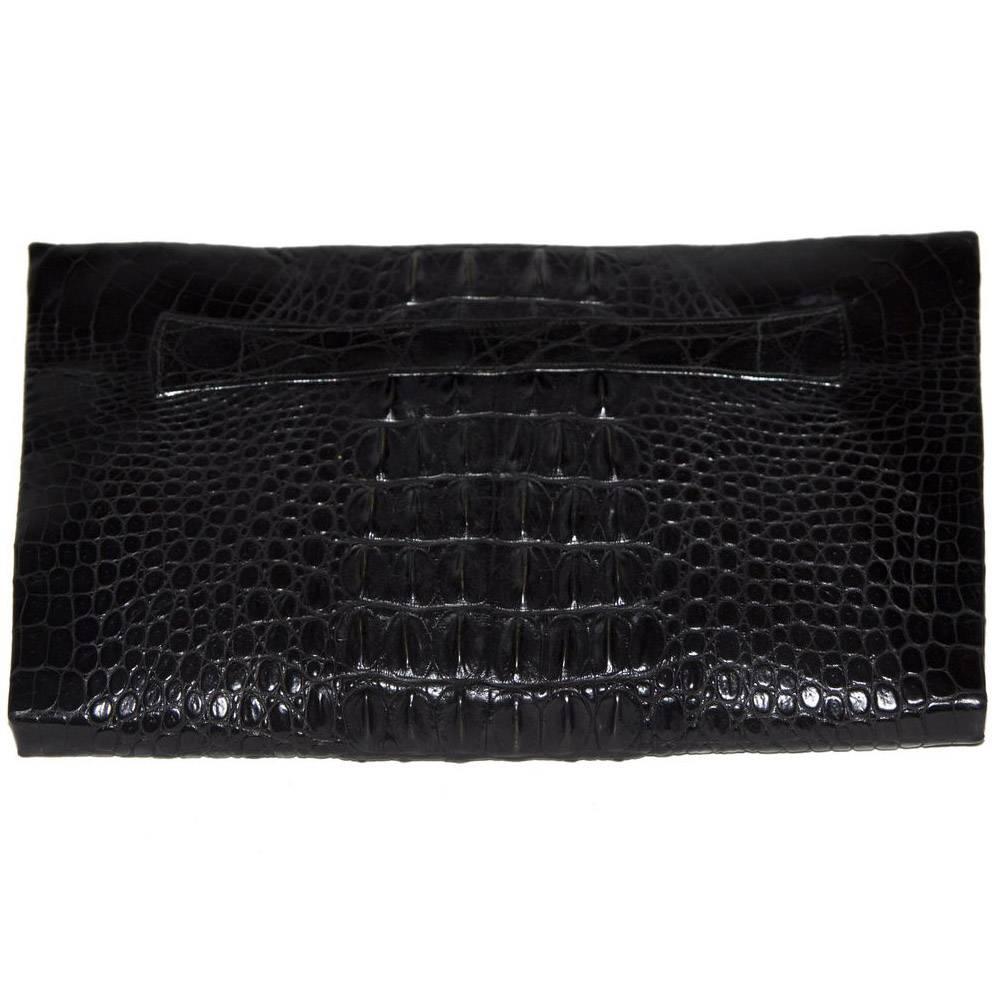 Exceptional wild black crocodile clutch c.1940 For Sale