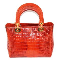 Exceptional Lady Dior Orange crocodile Handbag