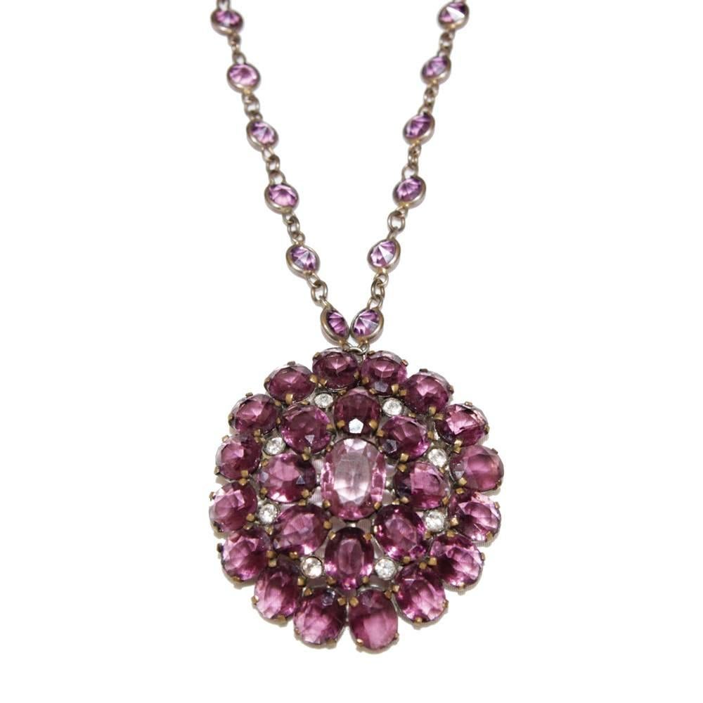 Unique purple faceted glass & crystal necklace, circa 1910