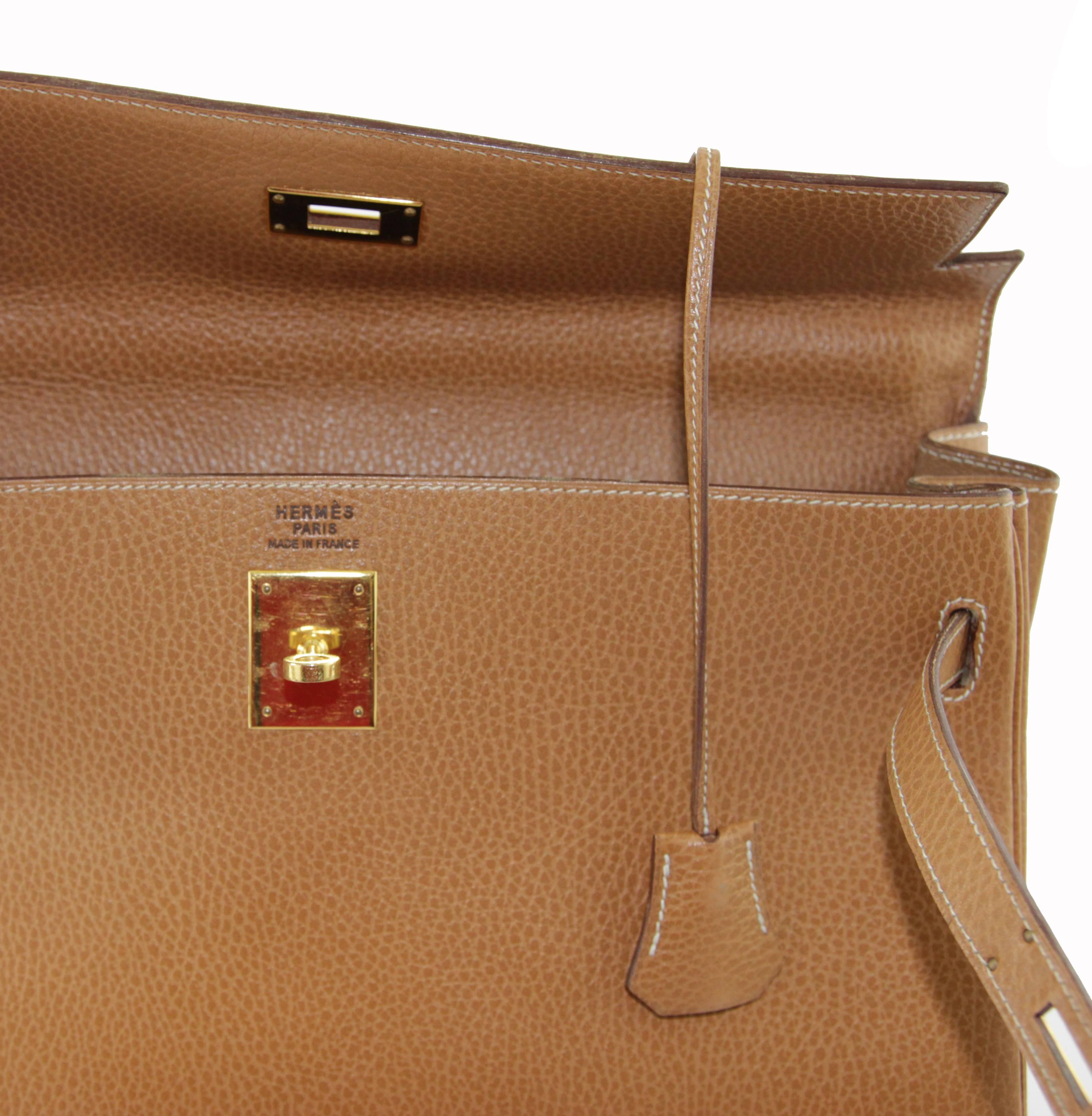 Brown Iconic Hermes Kelly Gold Leather Rarity 35 cm 