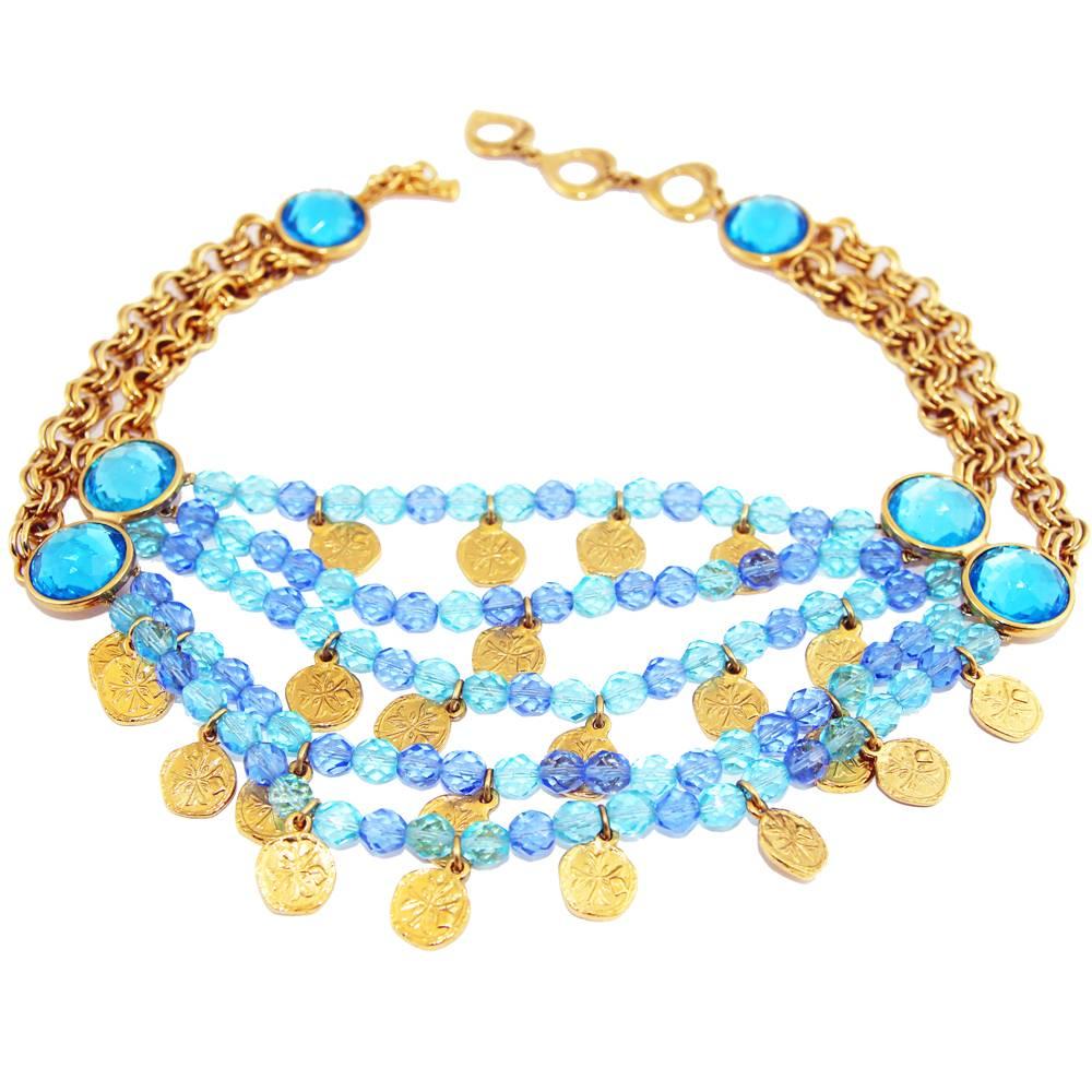 Yves Saint Laurent Faceted blue crystal and charms necklace, 1980s