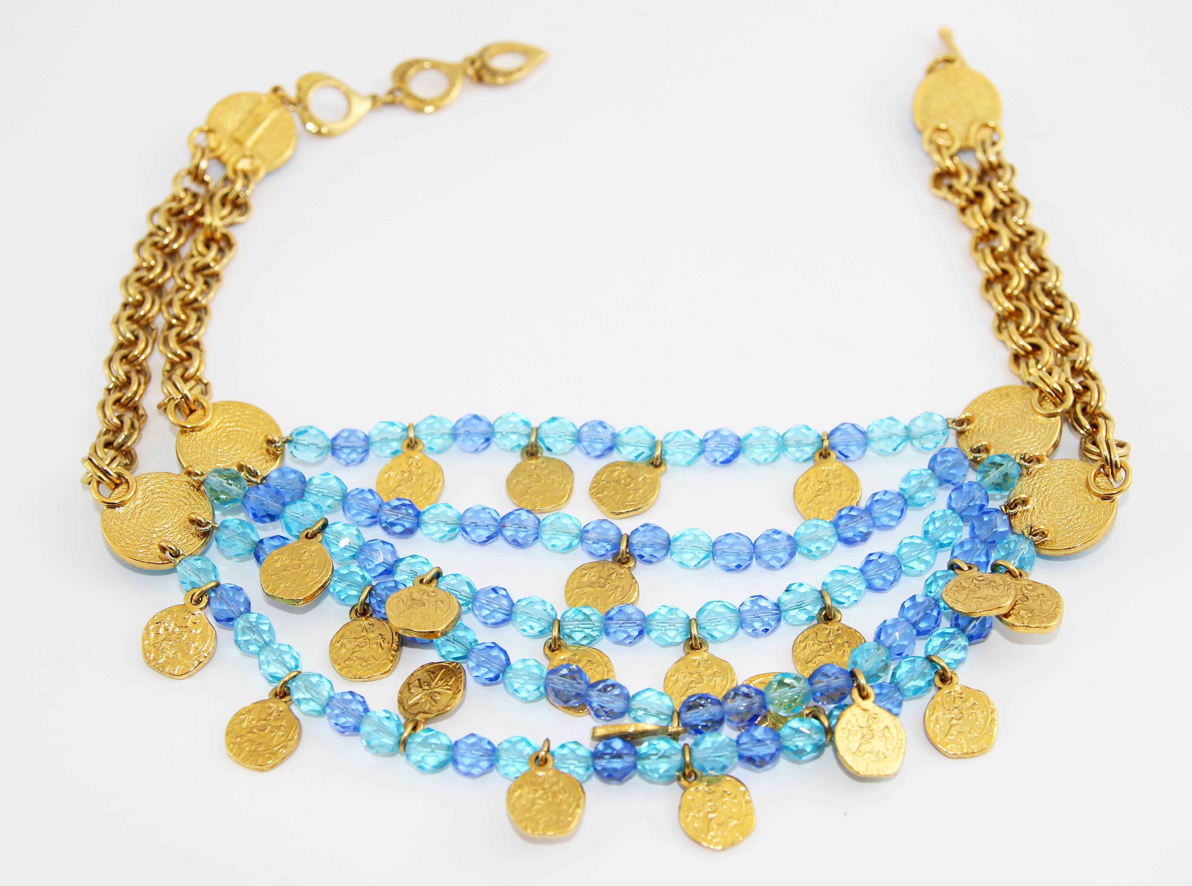 Yves Saint Laurent Faceted blue crystal and charms necklace, 1980s In New Condition In Verviers, BE