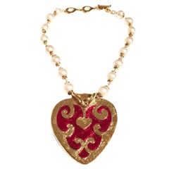 YSL Red Heart pearls Necklace 80s by Robert Goossens