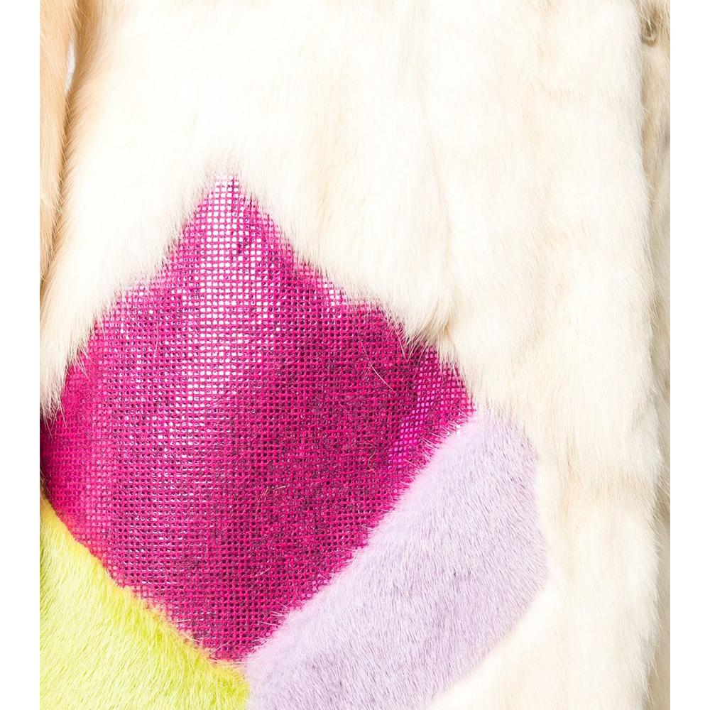 Haute Couture Christian Lacroix 90s Fur. One off collectable and never worn coat !!!! 
White, lilac, fuchsia pink and green fur.  Christian Lacroix Vintage coat featuring a shawl lapel, a press stud fastening, 3/4 sleeves, a fitted waist, a slim fit
