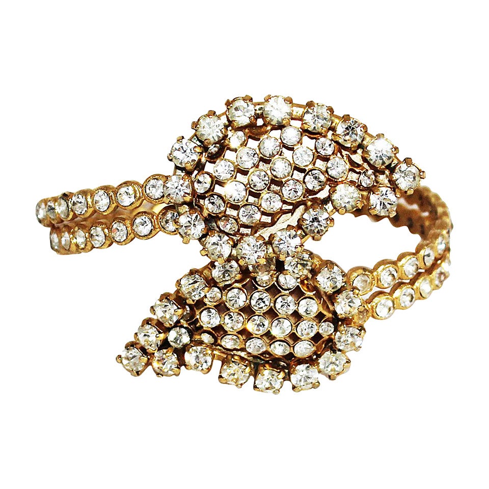 Valentino Haute Couture Leafs Crystal Bracelet Cuff 1980 at 1stDibs