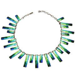 Unique French Peacock Enamelled Necklace 1950