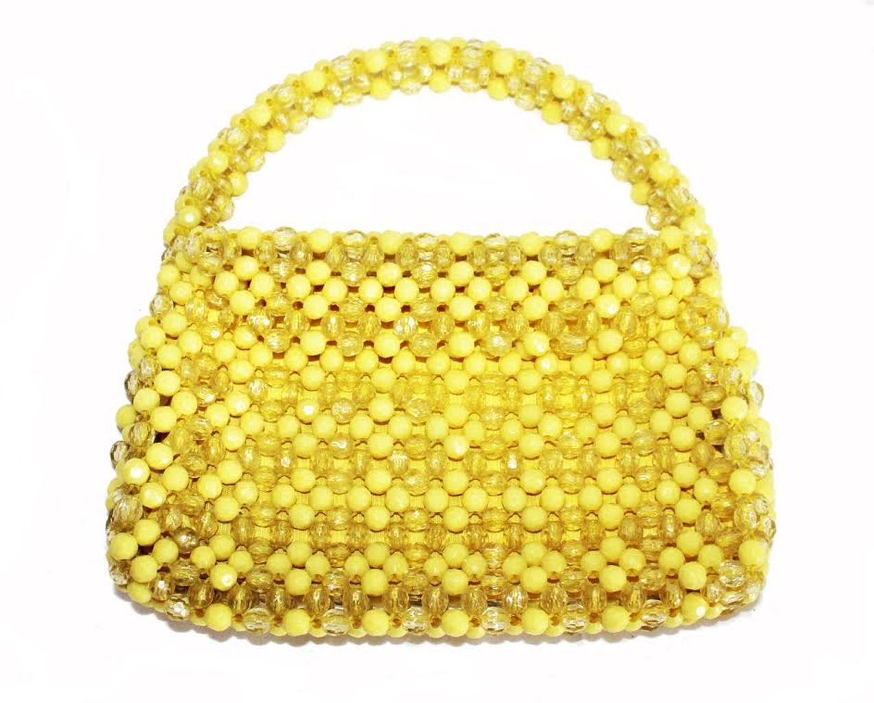 Yellow Funny 60s flower beads handbag