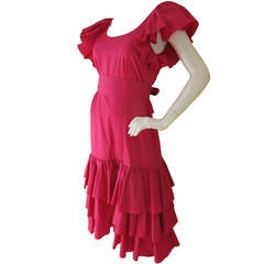 Vintage Yves Saint Laurent Fuchsia Cotton "Flamenco" Dress