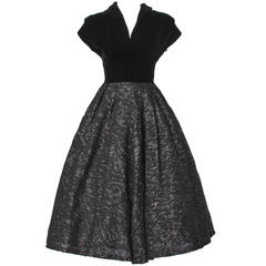 Vintage 1940s 40s Metallic Gold + Black Cocktail Dress with a Full Sweep