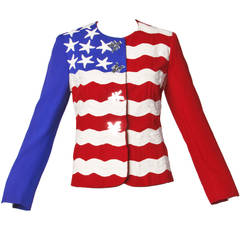Iconic Moschino Vintage 1994 American Flag Jacket with Mirror Yen Buttons